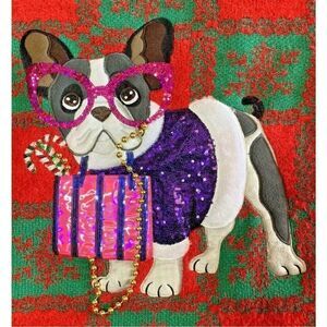 New Womans French Bulldog Frenchmen Ugly Christmas Sweater Sequins Snowflakes 2X